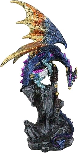 Miniatura 3 de Ebros Gift Estatua de fantasía azul metálico con rayas moradas y doradas de la torre alta de la torre alta que guarda el antiguo castillo medieval