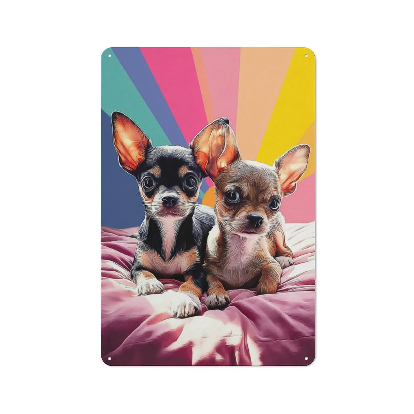 Junmoney Colorful Chihuahuas On Rainbow Background -1 Nostalgic Decorative Tin Plaque 30X20cm, Classic Pub Decor For Diner, Restaurant, Shed Or Kitchen