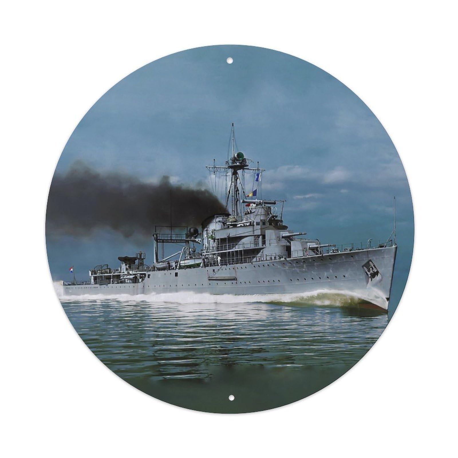 WWII Vintage Battleship HNLMS De Ruyter Vintage Metal Tin Sign Plaque Wall Decor for Cafe, Club Bar, Office, Garden Metal Poster 8x8Inch