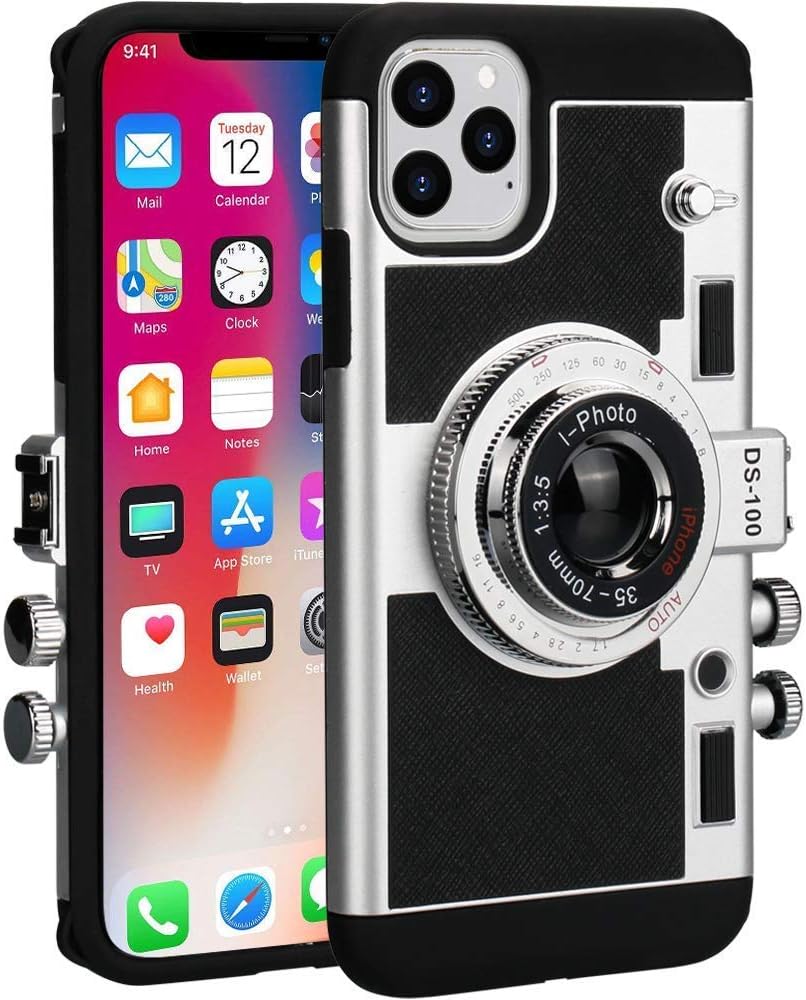 Awsaccy Emily in Paris Phone Case Compatible with iPhone 12 Pro Max 6.7 inch Camera Case Vintage Cover Cute 3D Cool Unique Design Silicone Case with Removable Neck Strap Lanyard for Girls Women Black