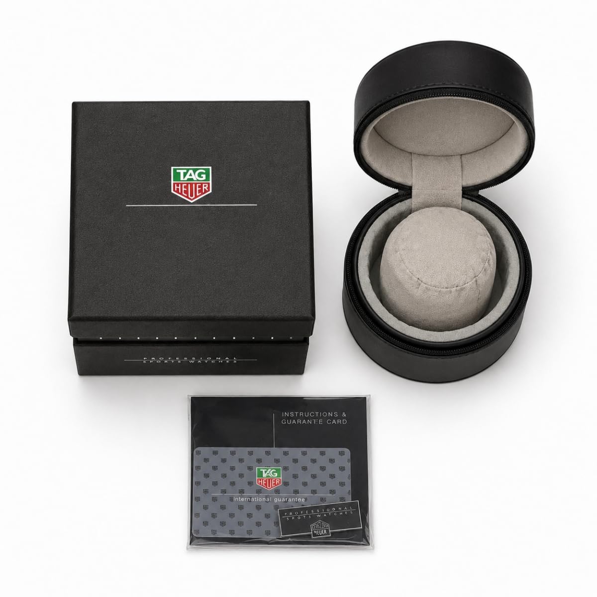 Boîte Montre Cuir Noir Étui Montre Rond Unique Support Rangement Bracelet Gris Doublure Douce pour TAG Heuer Grand Carrera