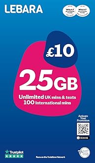Lebara SIM Card, 20GB for £10, half price for first 3 months, no contract, pay when you activate SIM, multi-size, fits all devices