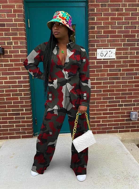 kaimimei Casual 2 Piece Outfit for Women - Linen Long Sleeve Button Down Shirt + Flare Pleated Wide Leg Pants Sets Streetwear - Image 4