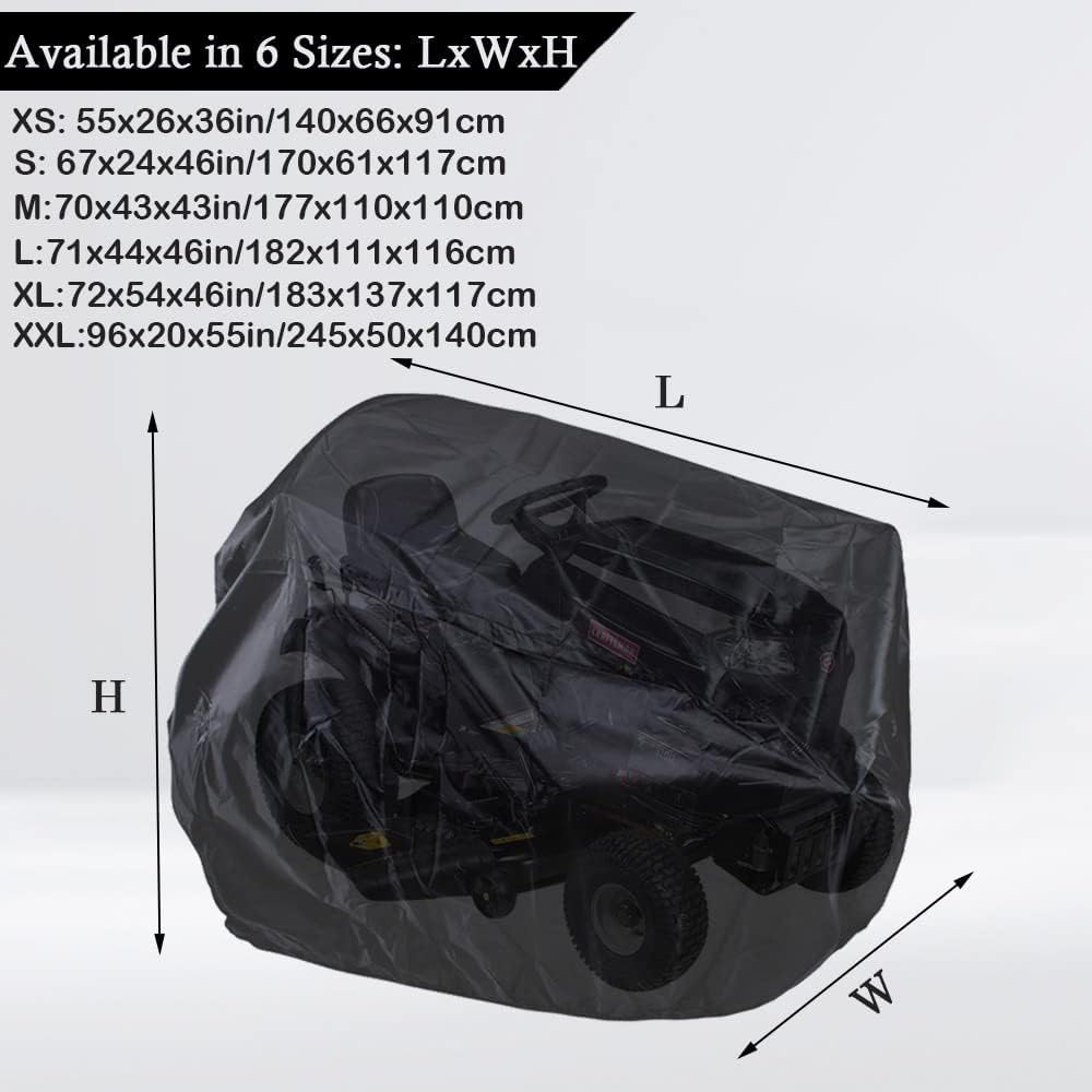 Outdoor Lawn Tractor Cover Waterproof Universal Riding Lawn Mower Cover Patio Garden Durable UV Protection Lawn Mower Cover with Adjustable Drawstring & Storage Bag (M: 70x43x43 inch)