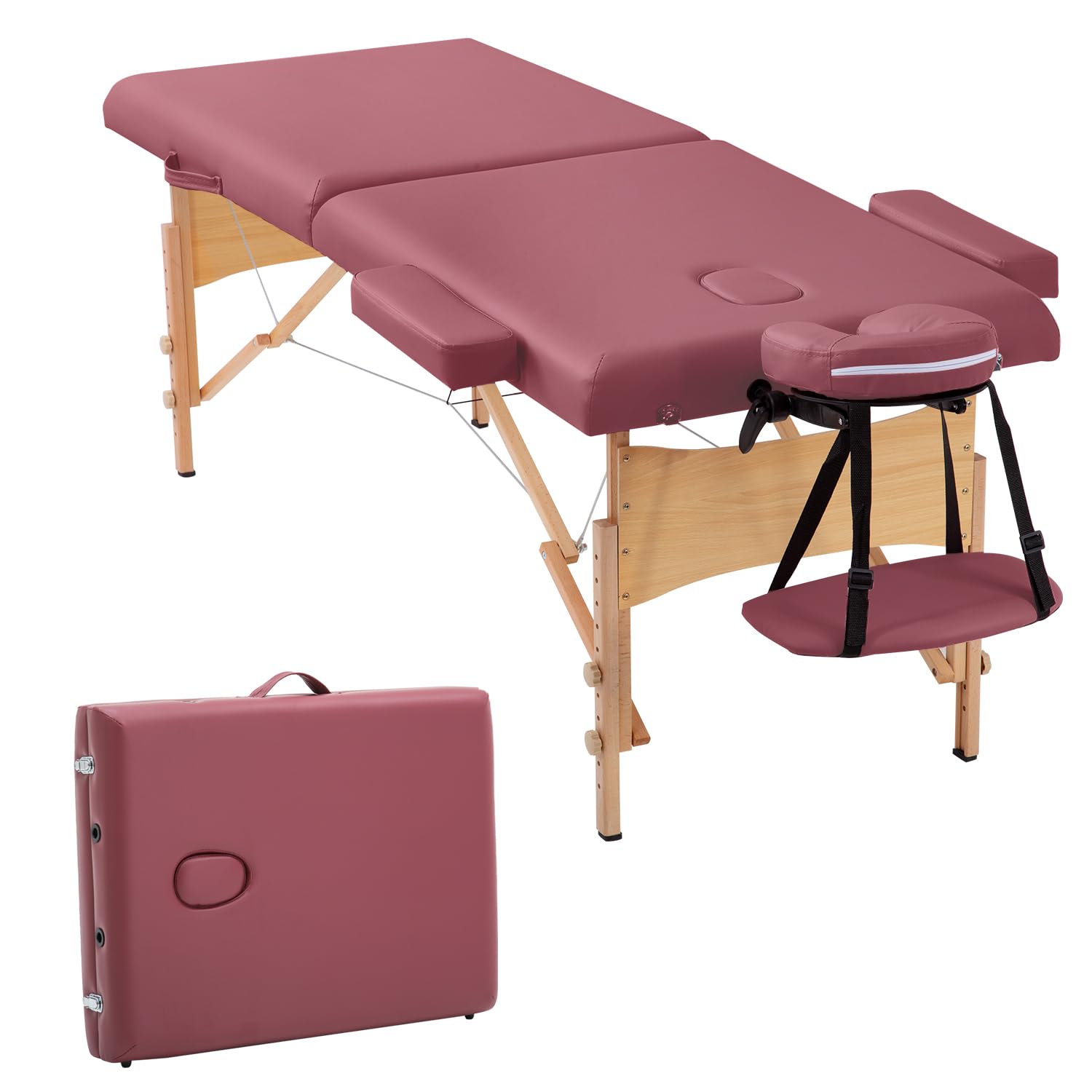 PayLessHere Massage Table Massage Bed 2 Fold Portable Massage Table Spa Bed Lash Bed Facial Cradle Bed Height Adjustable Lightweight Spa Table with Carry Case, Burgundy-image-5