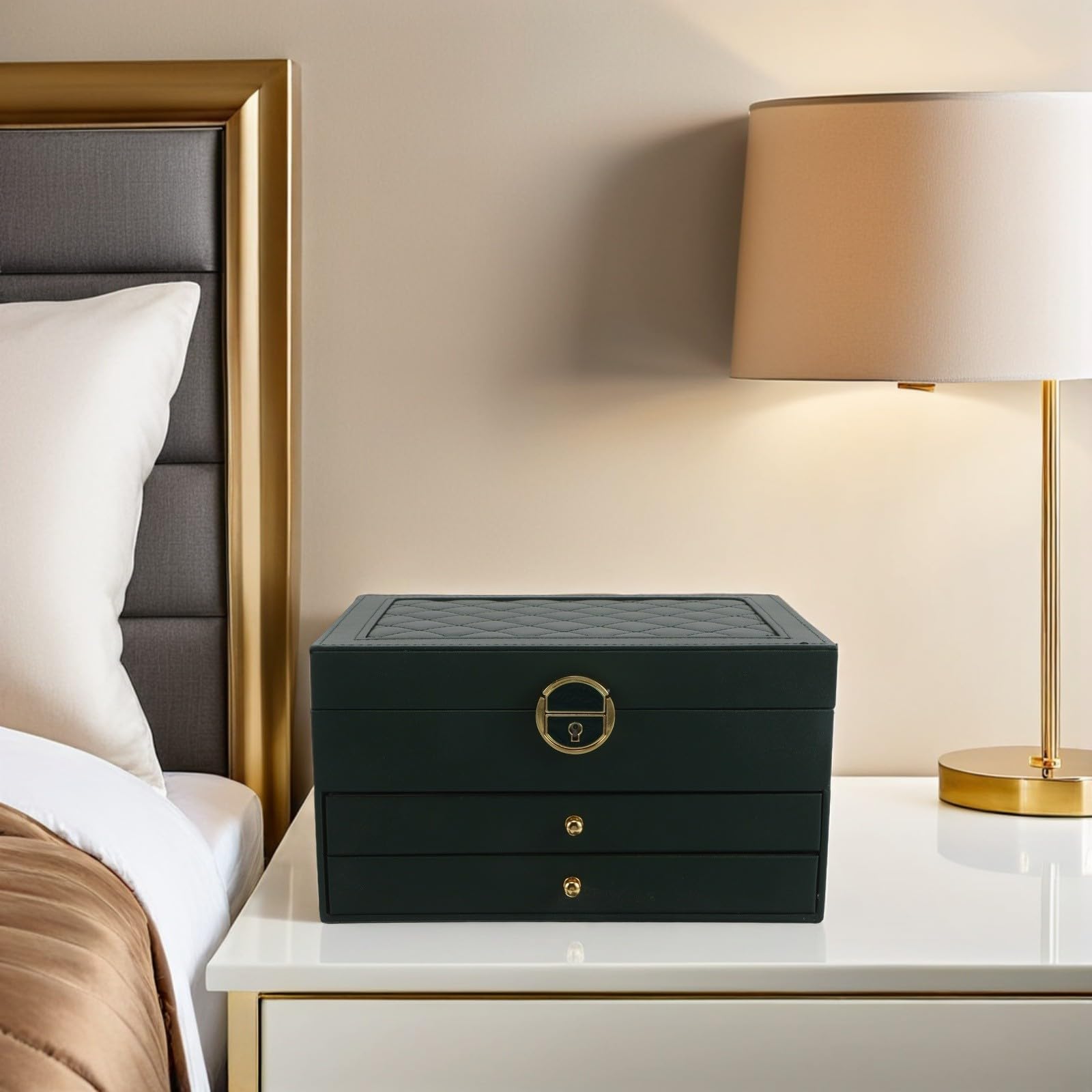Beaupretty Joyero de 3 Capas Apilable de PU con Compartimentos Organizados