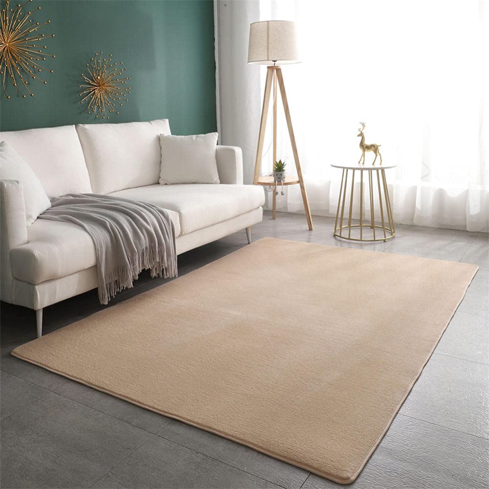 Tapis de salon moderne antidérapant beige LUNEZY pour chambre à coucher