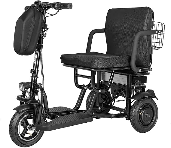 LED 3 Wheel Folding Mobility Scooter for Seniors, Foldable Electric Powered Mobile Wheelchair for Adults Lightweight Portable, Detachable Lithium Battery Powered, Max 300lb, Black