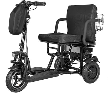 LED 3 Wheel Folding Mobility Scooter for Seniors, Foldable Electric Powered Mobile Wheelchair for Adults Lightweight Portable, Detachable Lithium Battery Powered, Max 300lb, Black