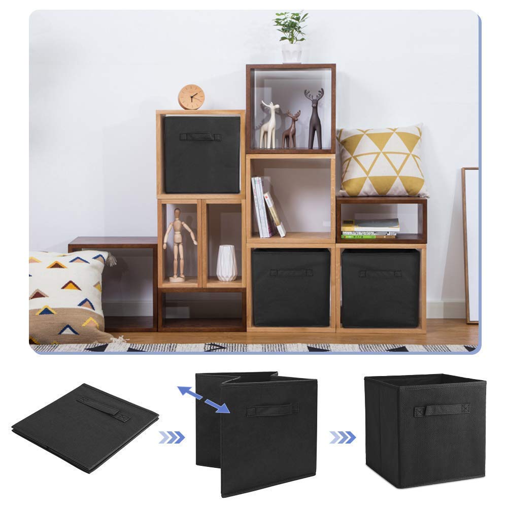 Aufbewahrungsbox Schwarz, 6er-Pack Faltbare Aufbewahrungskiste Kallax Boxen Korb Aufbewahrung mit Griffe für Wäsche Spielzeug Bücher CDs Schrank Regal Spind 26.7 x 26.7 x 28cm