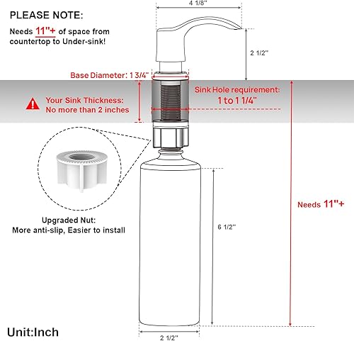 Miniatura 6 de GAGALIFE Dispensador de jabón para fregadero de cocina con botella grande, dispensador de jabón integrado para fregadero de repuesto, negro mate