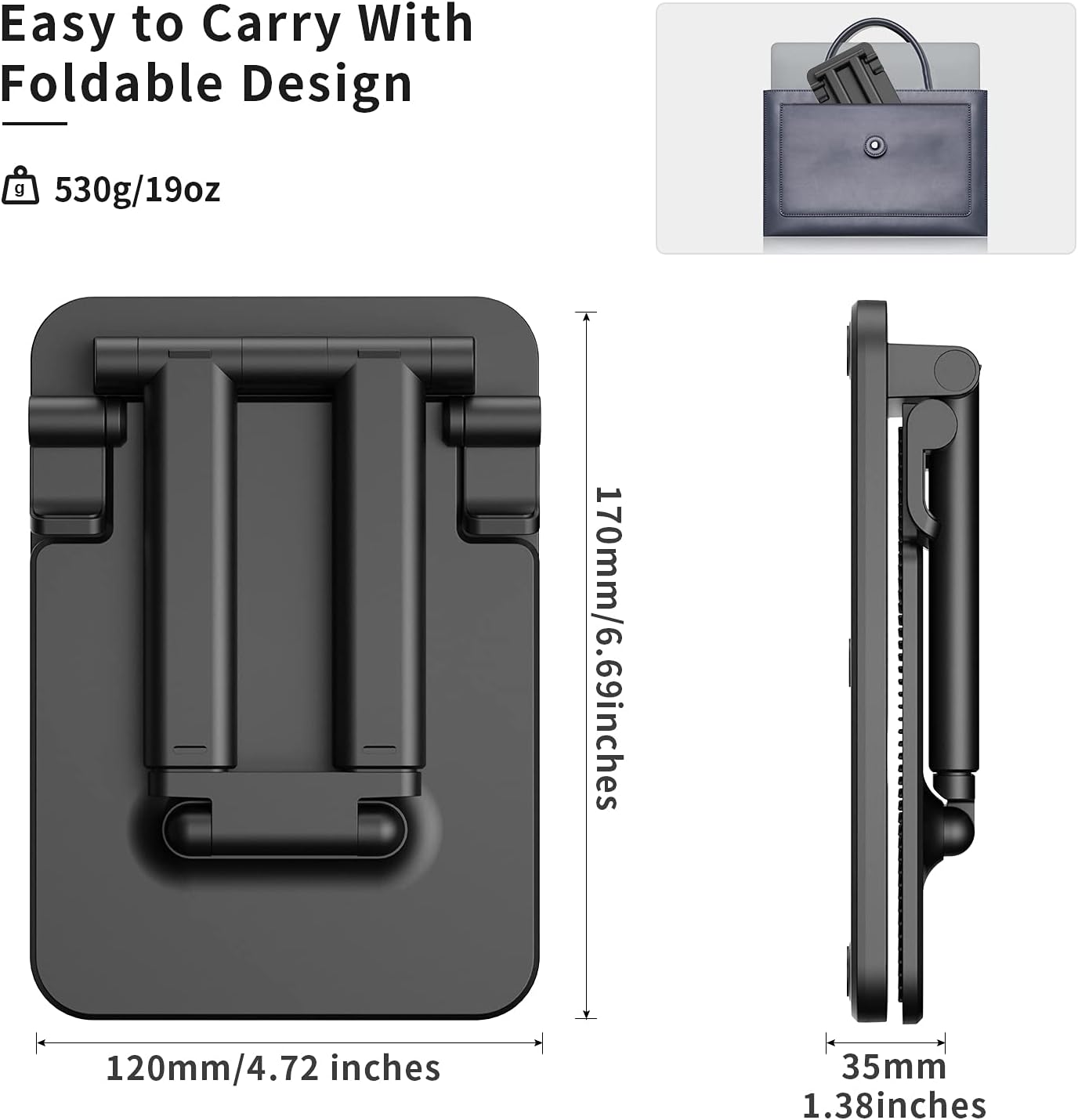 TriPro Tablet Stand,Tablet Holder Adjustable & Foldable,4.72 inches Width,19 Oz Weight,Compatible with Tablets 7-15"/ iPad Pro 12.9,10.5,9.7,iPad Air,iPad Mini,Portable Monitor,Surface Pro