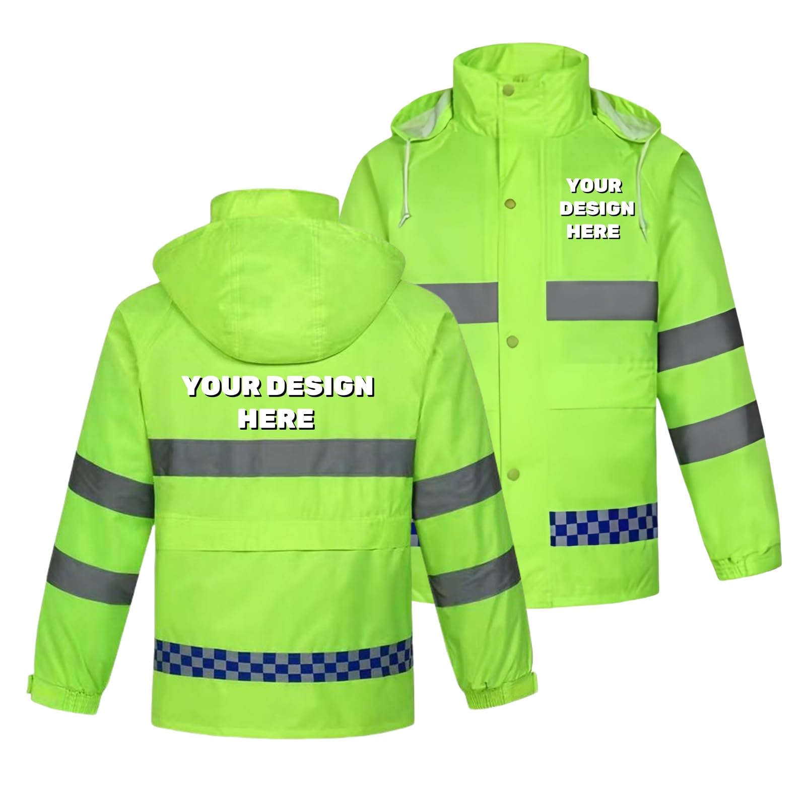 BIJUNDENG Custom Hi Vis Raincoat Reflective Safety Rain Jacket Hooded Waterproof Lightweight Rain Coat