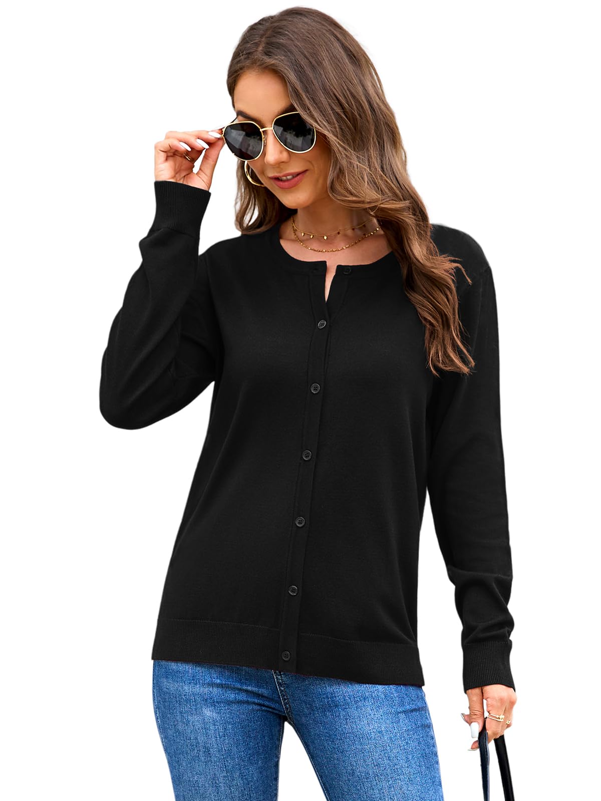 Veryoung Women's 2025 Long Sleeve Lightweight Crewneck Casual Cardigan Sweater S-3XL