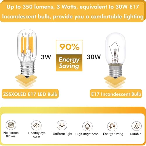 Miniatura 4 de Bombilla LED para horno de microondas, 3 W, 125 V, E17, T22 (equivalente a 40 W), bombilla de filamento tubular LED con base E17 para horno, estufa,