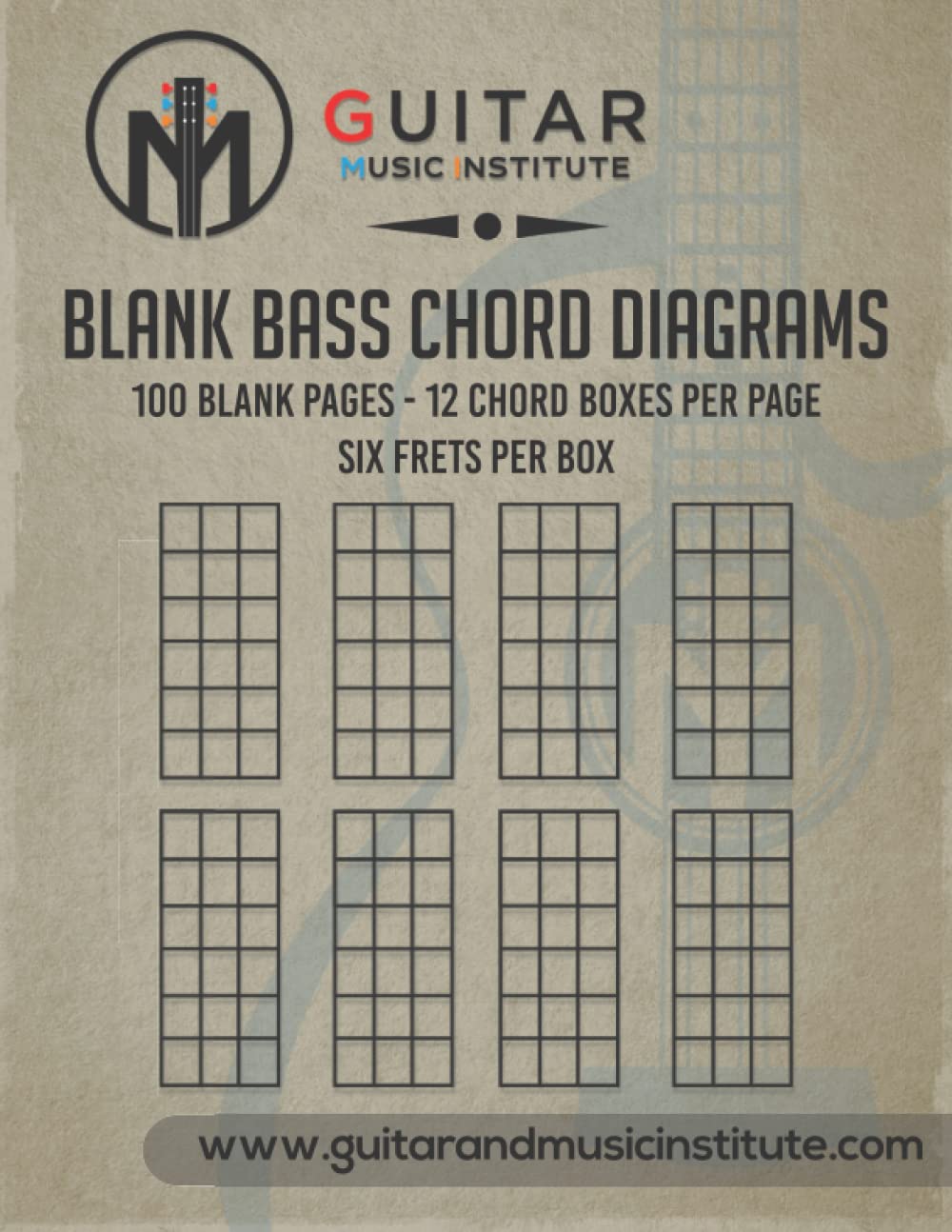 BLANK BASS CHORD DIAGRAMS: 100 Blank Pages - 12 chord boxes per page six frets per box (Guitar Resources Series)