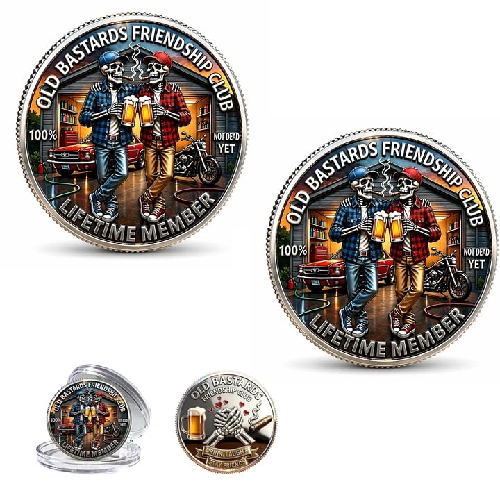 2pcs Old Friends Forever Club Coin, Skeleton Beer Brotherhood Coins