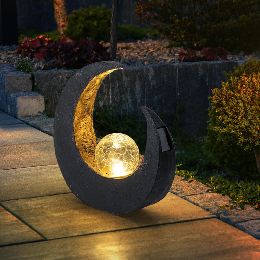 GLOBO Außen SOLAR Tisch Leuchten Steh Lampen Garten Terrassen Stand Strahler Balkon Deko Beleuchtung, Farbe:braun - Mondsichel H 30.5 cm
