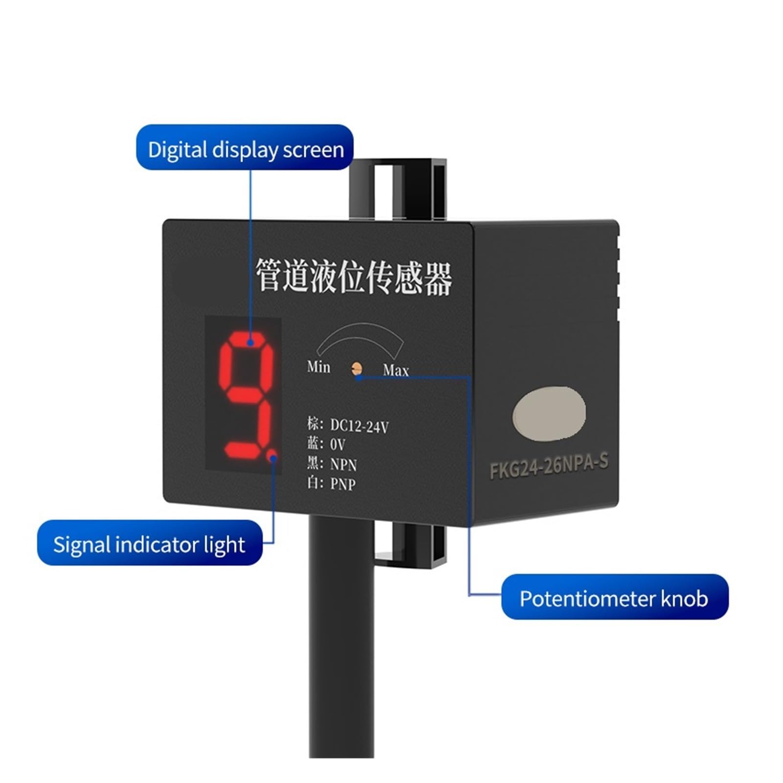 Sensor de Nivel de líquido de tubería Capacitivo con Pantalla Digital de Control de Nivel FKG24-26NP-S Interruptor de proximidad sin Contacto(FKG24-13NP-S)