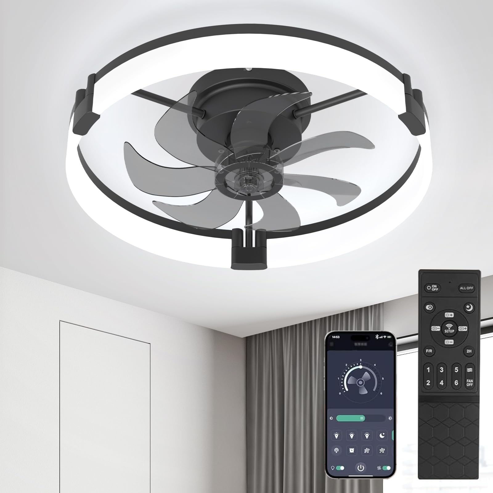 Deckenventilator Mit Beleuchtung,50cm lampe mit ventilator Und Fernbedienung,50W,4000Lm LED Dimmbare deckenleuchte mit ventilator,DC,Timer, Deckenlampe Mit Ventilator Für Schlafzimmer Wohnzimmer