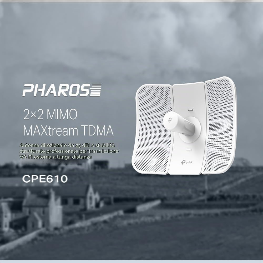 TP-Link CPE610 Outdoor CPE 5GHz 300Mbps, Antenna direttiva ad alto guadagno 23dBi 2×2 MIMO, Nuovo lancio