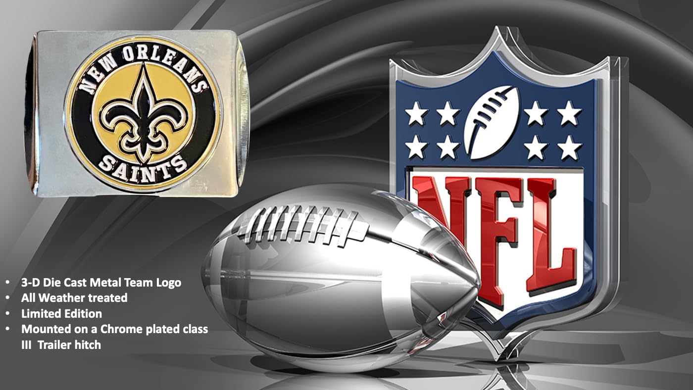 New Orleans Saints NFL Chrome Metal Hitch Cover with 3D Colored Team Logo by FANMATS - Unique Roundel Molded Design – Easy Installation on Truck, SUV, Car or ATV - Ideal Gift for Die Hard Football Fan