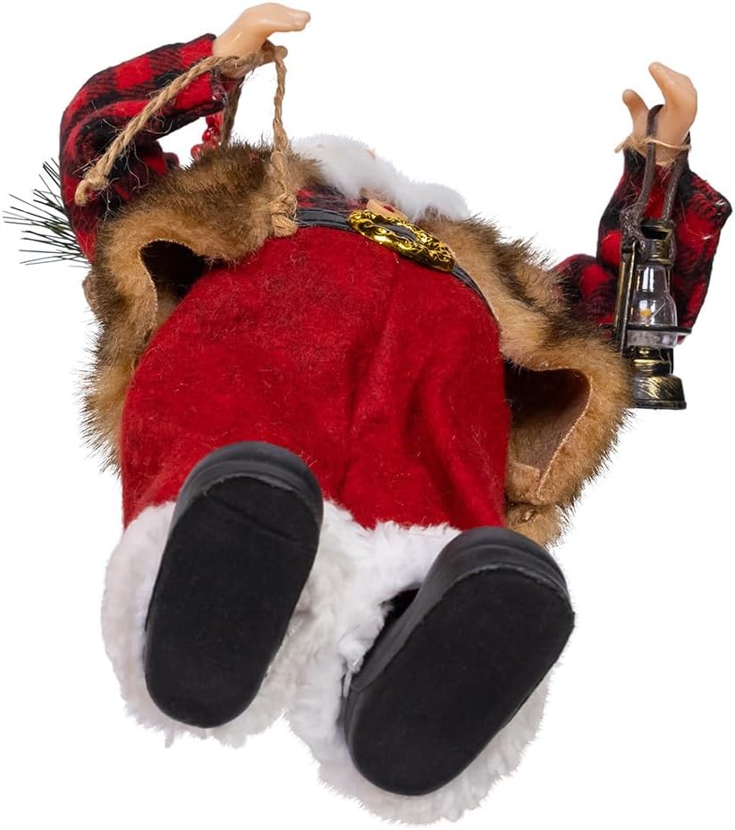 Kurt Adler 12" Standing Christmas Santa with Plaid Shirt, Sack & Lantern