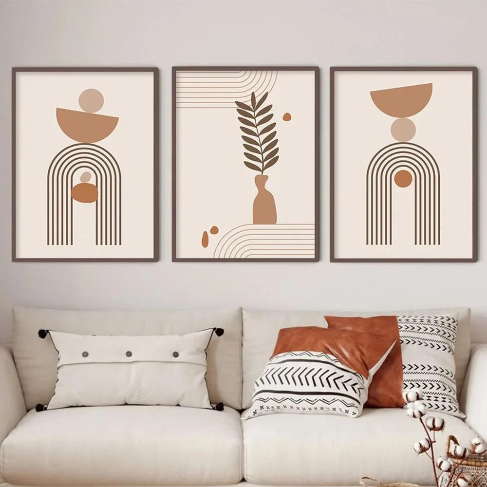 WUHBCZ Wall Posters-Abstract Beige Geometric Yellow Black Line Posters Boho Wall Art Canvas Painting Pictures Modern for Living Room Home Decoration-40 * 50cm/3PCS (No Frame)