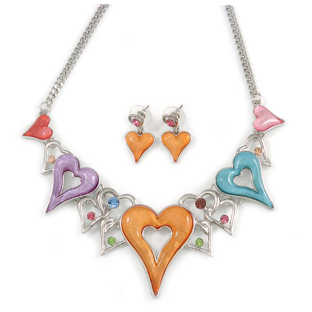Collar de cristal multicolor con acabado de rodio duradero y pendientes sofisticados 8