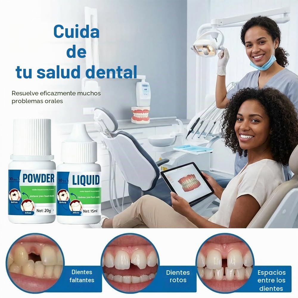 Cemento dental, Temporary Tooth Repair Kit, Coronas y dientes rotos, Sujeción extra fuerte y endurecimiento rápido (50 segundos)