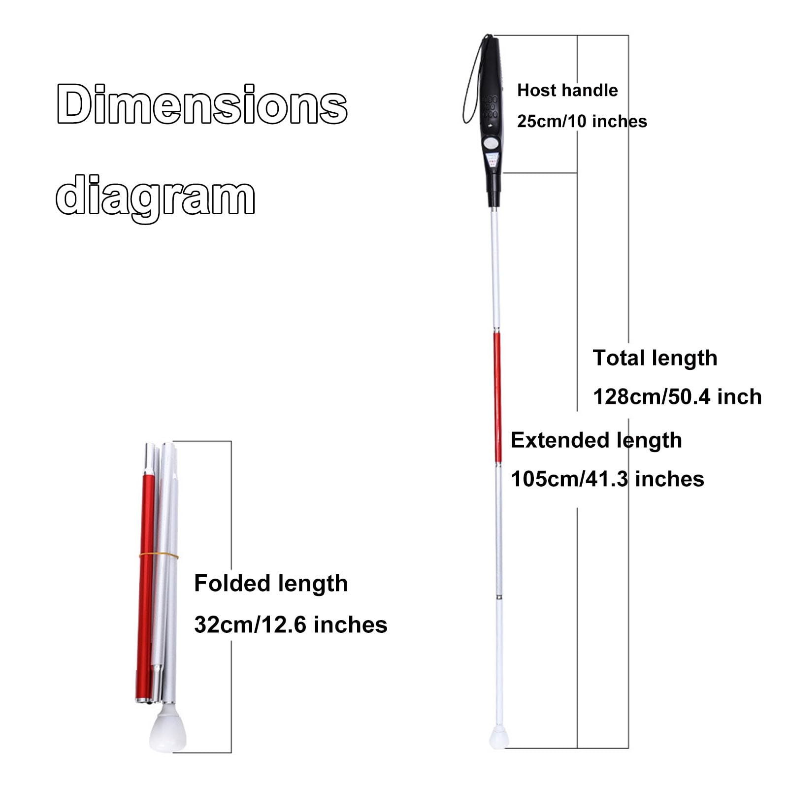 Bastón telescópico inteligente para ciegos: 128 cm/50 pulgadas de alto, plegable, de aleación de aluminio, con detección de obstáculos y alarma electrónica con guía de voz (A, 128 cm/50,4 pulgadas)