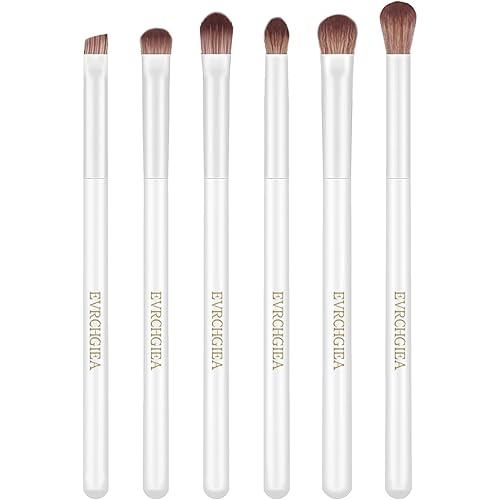 Eye Makeup Brush Set, 6 Pcs Professional Blending Eyeshadow Makeup Brushes for Concealer Eyebrows Eyeliner, Soft Hairs & Wood Handle… (white 6pcs)