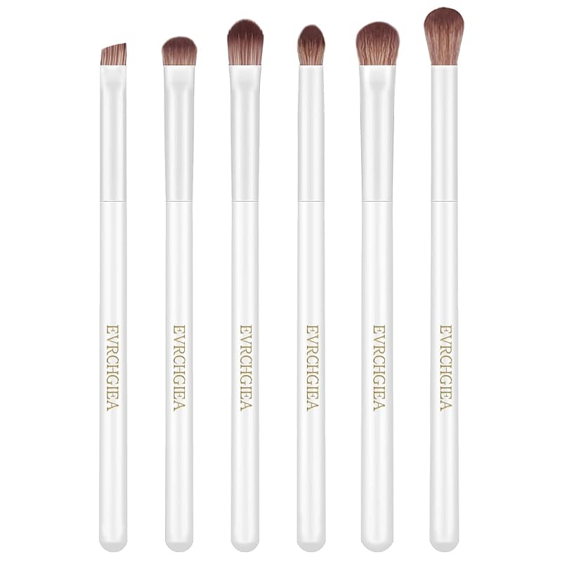 Kit de Pincéis para Maquiagem dos Olhos EVRCHGIEA com 6 Unidades, Cerdas Sintéticas e Cabo de Madeira, Branco