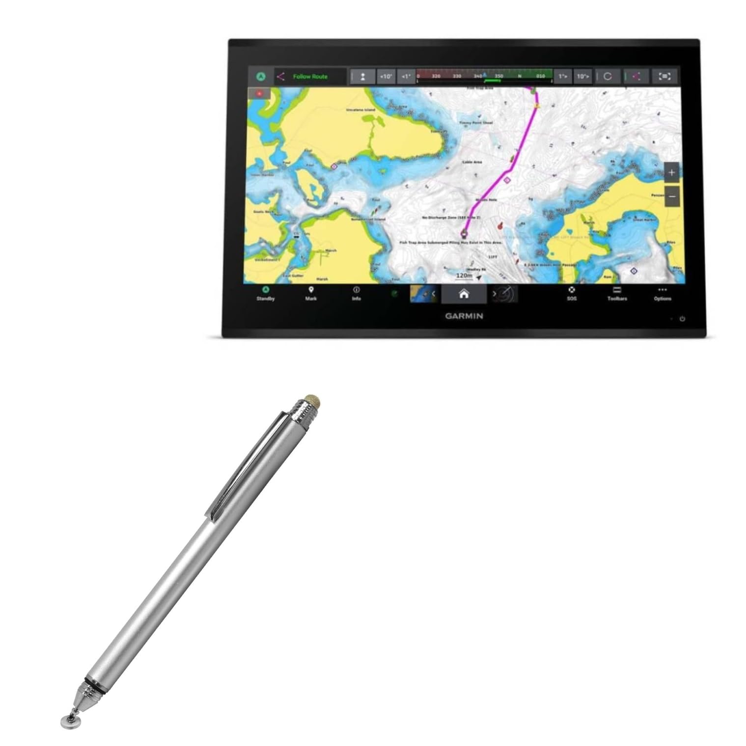 BoxWave Stylus Pen Compatible with Garmin GPSMAP 9027 - DualTip Capacitive Stylus, Fiber Tip Disc Tip Capacitive Stylus Pen - Metallic Silver