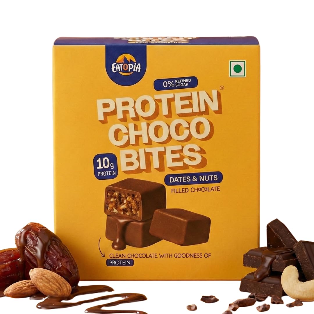 Eatopia Chocolate Dates and Nuts Protein Bars without Sugar | Chocolate Flavour | 10g Protein per 100gm | No Preservatives & Refined Sugar | Dry Fruits Energy Bars | Healthy Food | Oats, Nuts & Seeds | Choco Bites | 100g-image-24