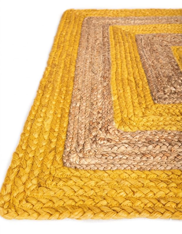 Tapis de sol en jute naturelle fait main Jaune/beige 2,1 x 3,4 m