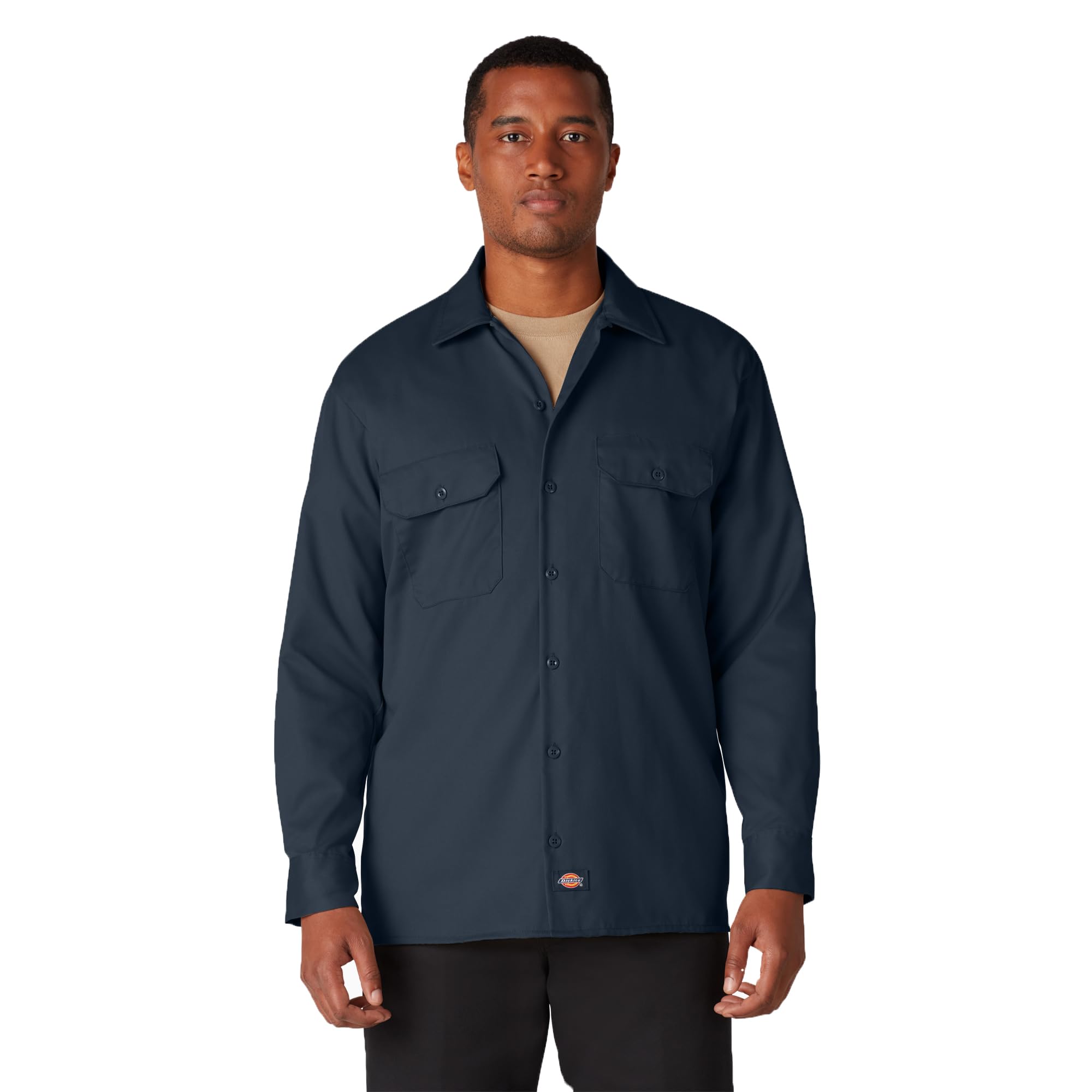 Dickies Men's Big and Tall Long Sleeve Work Shirt, Navy, XXL