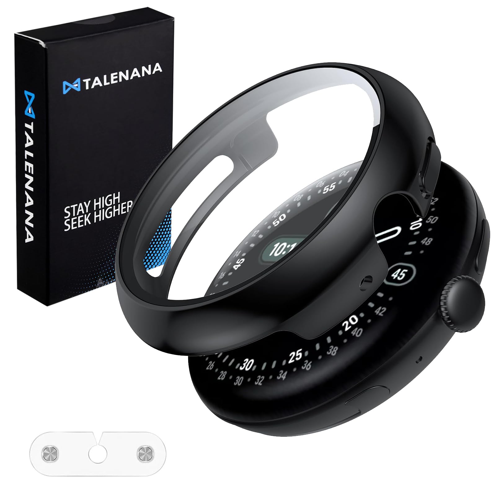 TALENANA for Google Pixel Watch 4 ケース 45mm 独立充電アダプター付き ポリカーボネート製 液晶フィルム一体型 耐衝撃 全面保護 超薄型 指紋防止 高透過率(ピクセルウォッチ4 45mm,ブラック)
