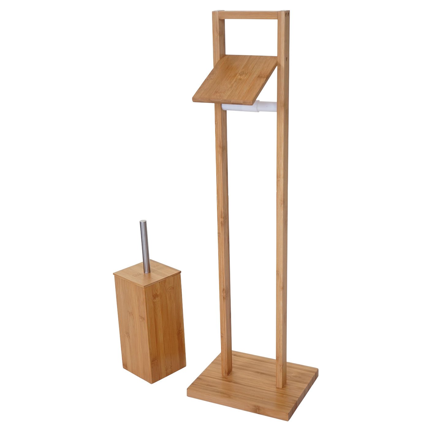 Mendler HWC-B18 - Juego de soporte para papel higiénico y alfombrilla de baño (bambú) | Alfombrilla de baño, muebles de baño, set de baño