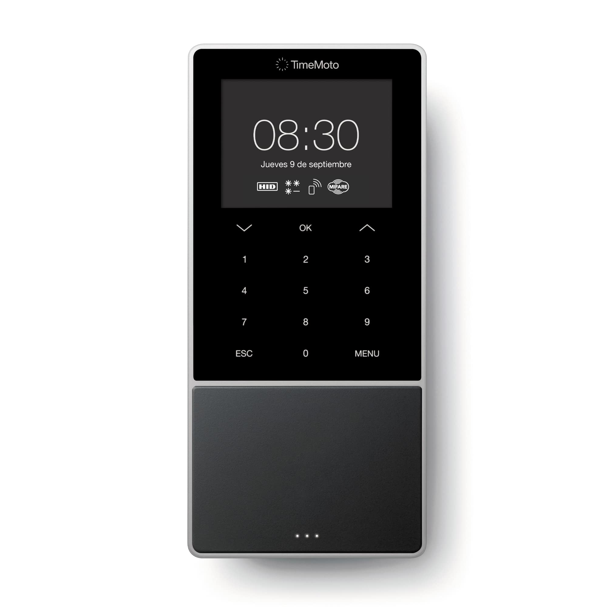 Terminal de fichaje basado en la nube TimeMoto TM-818 MC, compatible con tarjetas de acceso inteligentes HID/sin contacto, lector de tarjetas RFID/llavero RFID, PIN, 2.000 usuarios, wifi