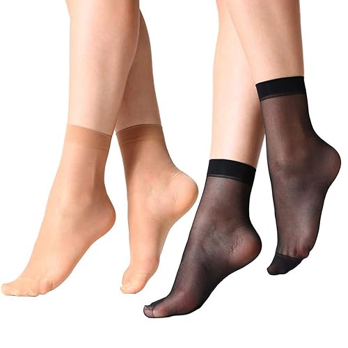 MANZI 12 Pairs Women's Ankle High Sheer Socks - One Size - 6 Pairs Black,6 Pairs Natural