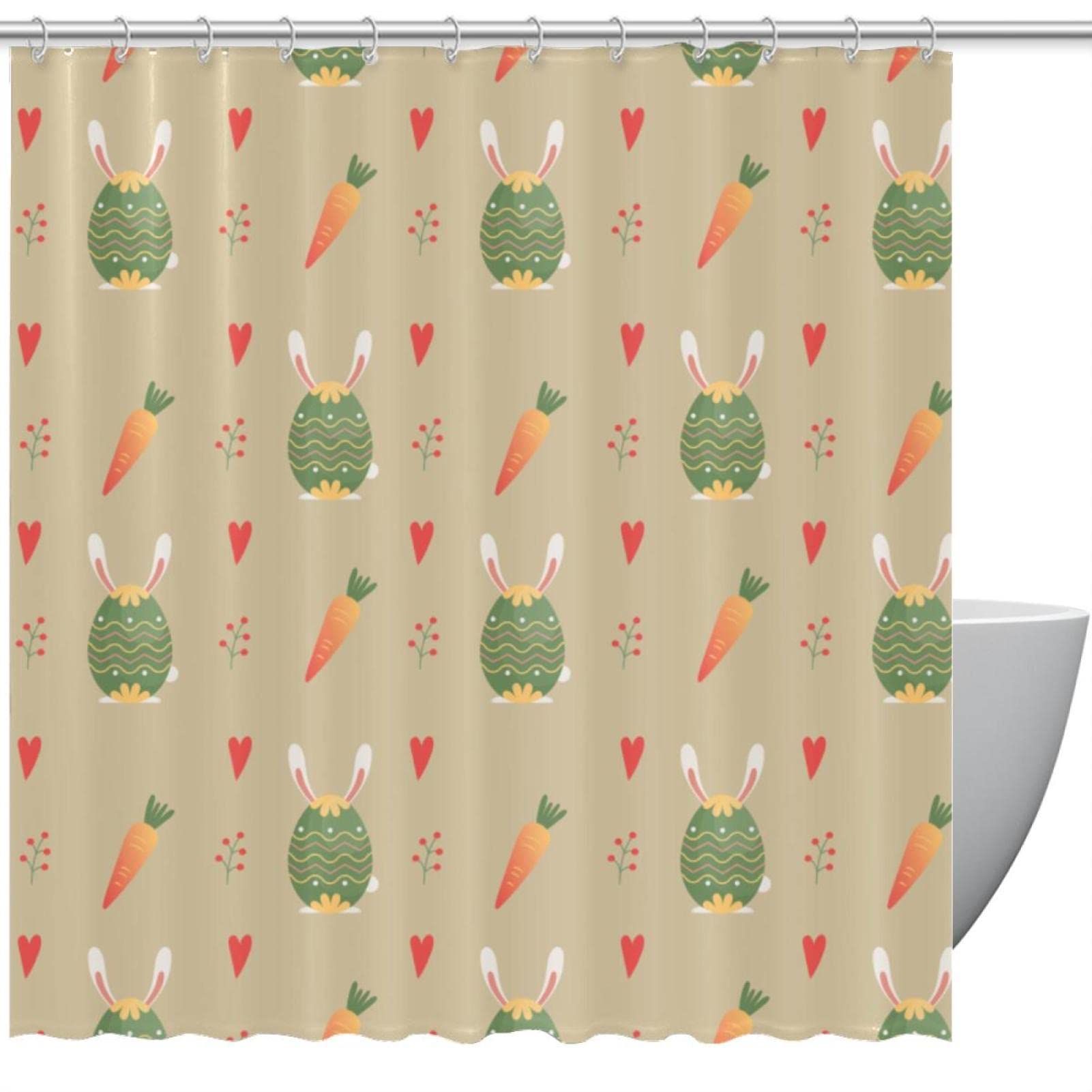 Rideau de douche lapin vert 152x182 cm avec 12 crochets