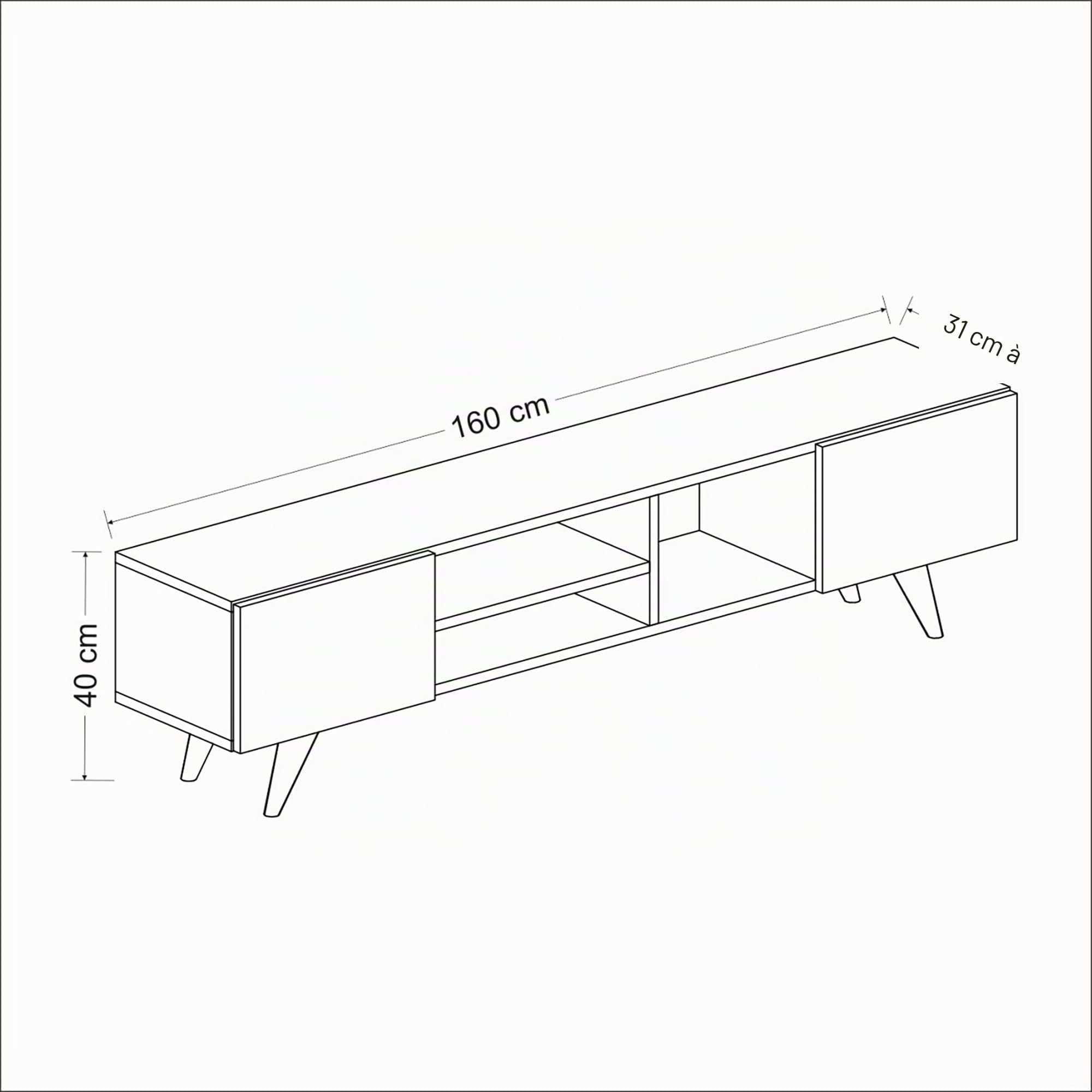 [en.casa] Meuble TV de Salon à 2 Portes Support Banc Télé avec Espaces de Rangement Panneau de Particules Plastique 40 x 160 x 31 cm Effet Chêne Noir