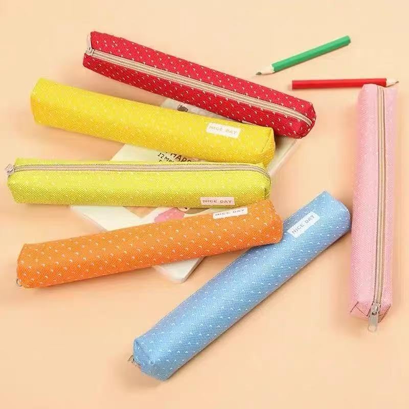 Image of Blue Pencil Case, Cute Stationeries Pouch, Kawaii Pencil Pouch, Candy Color Pencil Box, Super Slim Pen Bag, Wave Point Cosmetic Bag