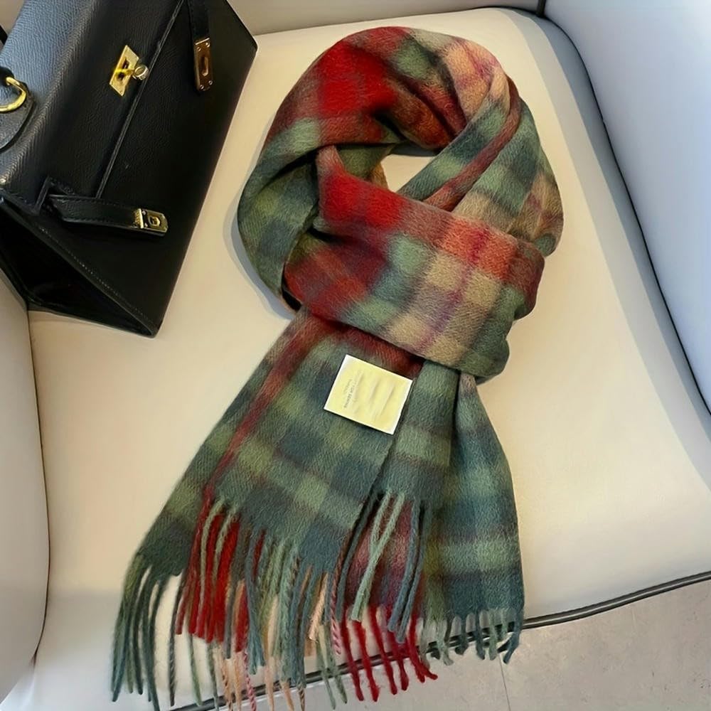 Bufanda de Lana a Cuadros Rojos de inspiración británica SYJYM para Parejas, Lavable a Mano, otoño e Invierno