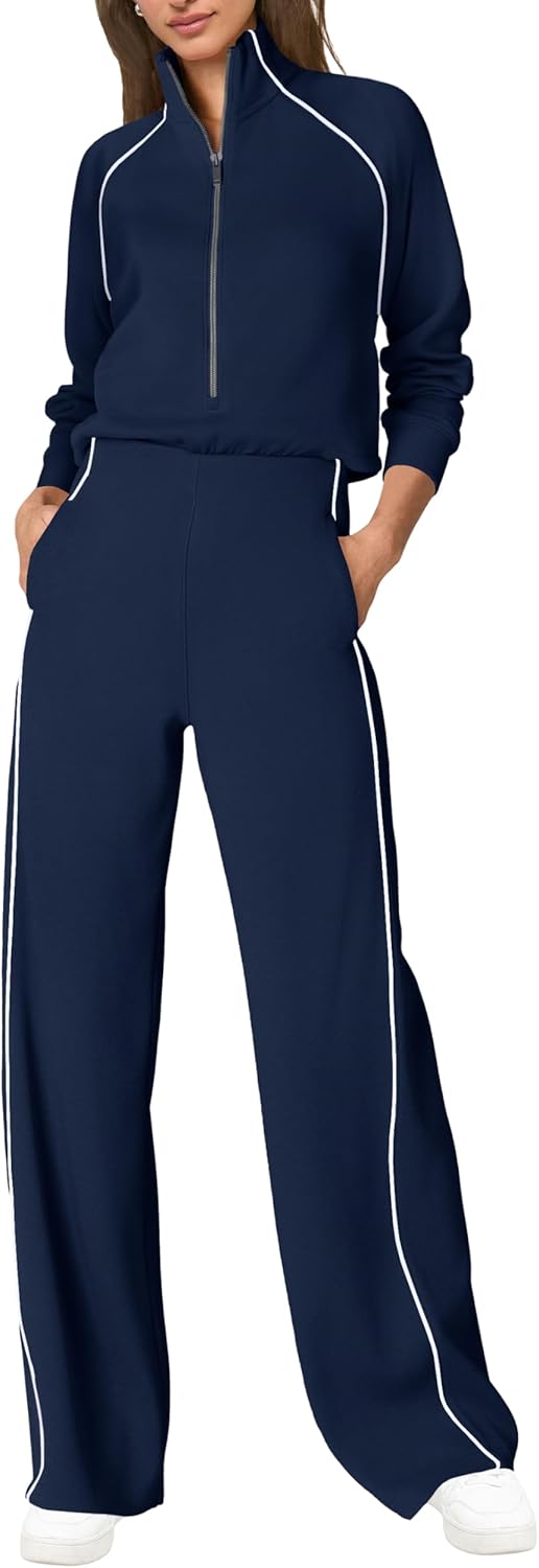 SENSERISE Womens Jumpsuits Casual Long Sleeve One Piece Jumpsuit Wide Leg Mock Neck Airport Travel Outfits with Pockets