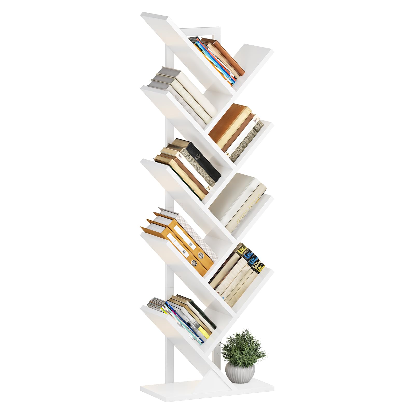 HOOBRO Scaffale a 8 Ripiani ad Albero, Libreria da Terra Angolare, Moderno Scaffale Portaoggetti con Struttura in Metallo, Ideale per Libri, CD, Soggiorno, Camera da Letto, Ufficio, Bianco EWW08CDSJ01