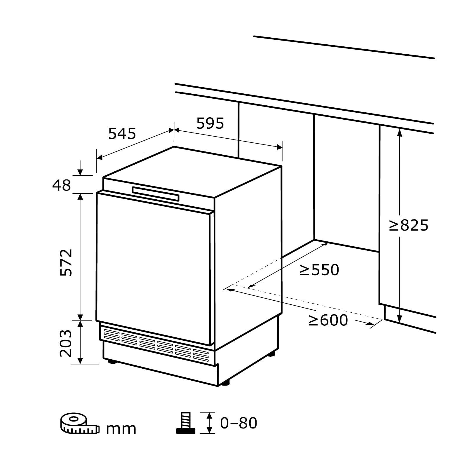 Exquisit UKS130-4-FE-010D Unterbau Kühlschrank mit 4* Gefrierfach, 121 L | Einbaukühlschrank mit Festtürmontage, LED-Beleuchtung, wechselbarem Türanschlag und akustischem Alarmsignal bei offener Tür