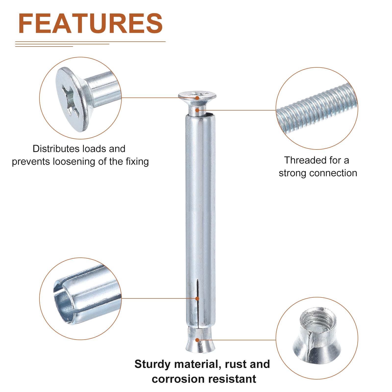 DTGN 3/8" x 5" Flat Sleeve Anchors - 50Pack - Good for Concrete Dry Brick Block Walls - Carbon Steel - Silver - Image 3