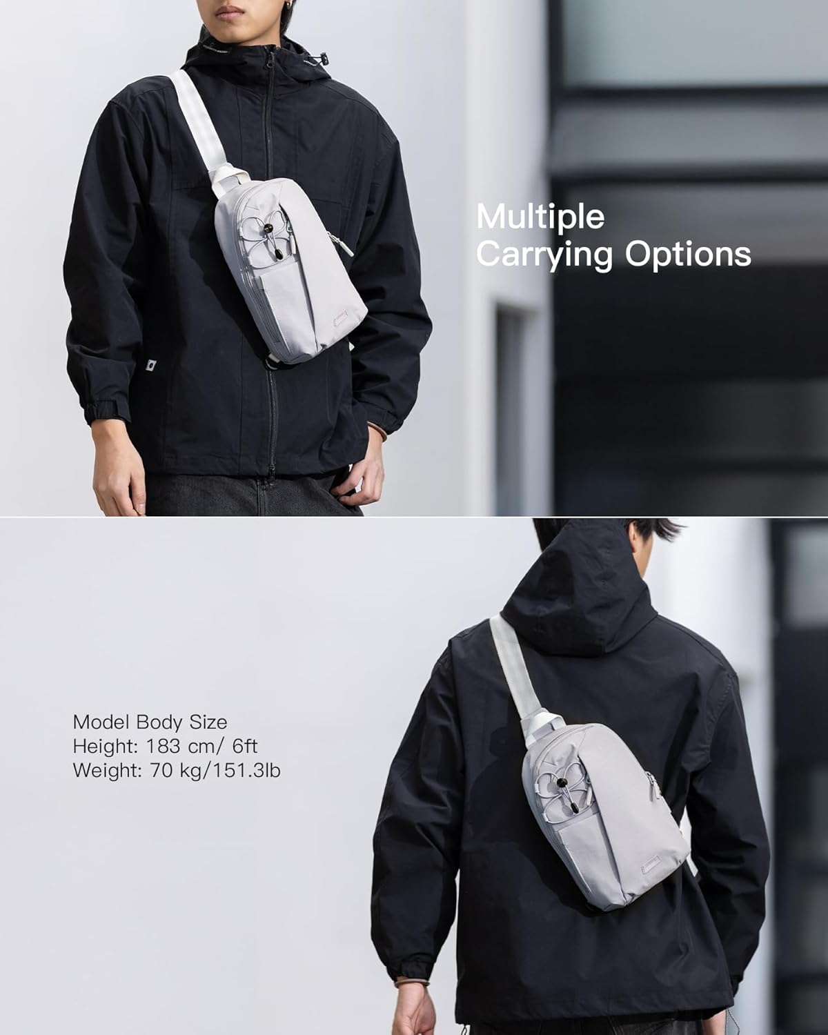 Inateck Sling Bag X-Row with RFID Blocking, Spacious Crossbody Shoulder Chest Everyday Carry Bag with Quick-adjust Strap, Water-resistant Sling Backpack for Men, Women, Travel, Cycling, Hiking, Gray - Image 7